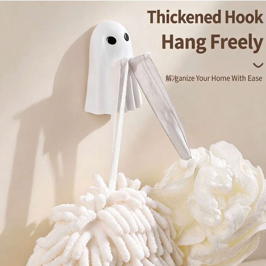 Cute Ghost Shaped Wall Hook No-Drill Adhesive Waterproof Coat Rack For Kitchen Bathroom Bedroom Entryway Space-Saving Storage Organizer Holder Hanger - View 1