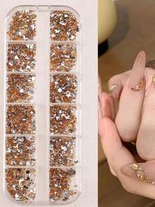 2280pcs Champagne Gold Flat Back Rhinestones, 6 Sizes Gold Crystal Rhinestones For Handmade Crafts, Nail Art Design, Nail Decoration, Nail Gems, DIY Face Makeup, Nail Supplies - Champagne - View 6