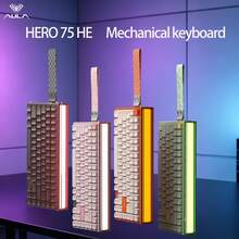AULA HERO 75 HE 高性能電競磁軸鍵盤，藍牙/2.4G/無線，0.01mm RT 精度、8KHz 輪詢率與 160K 掃描率，RGB 背光與多功能旋鈕 - 查看 2