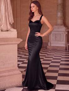 Basrey Black Sweetheart Neck Strap High Waist Fishtail Evening Dress, Bridesmaid Dress For Prom, Graduation Ceremony, Banquet Wedding Spring - Black - View 7
