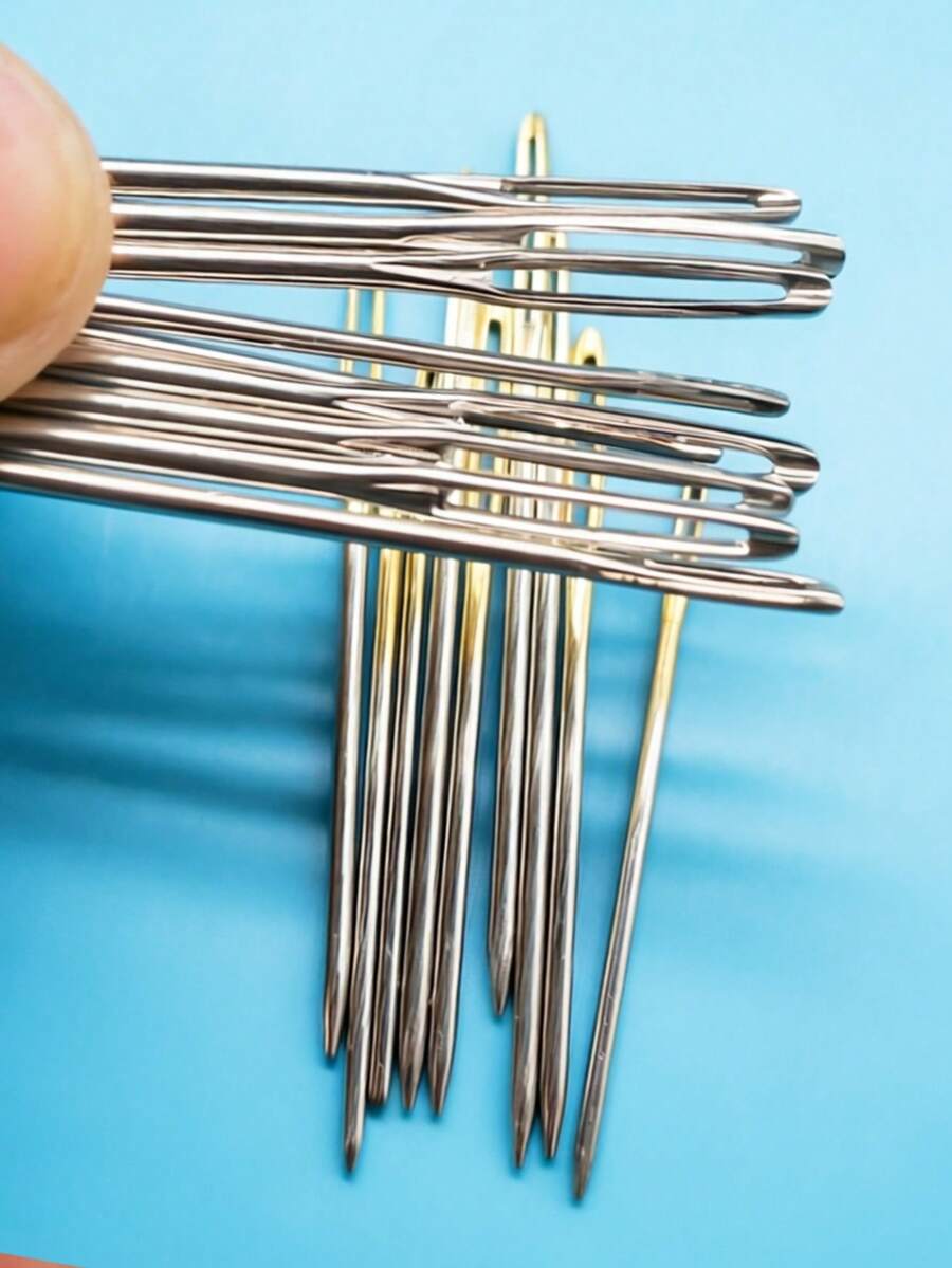 9pcs Tip Hand Sewing Needles With Flip Cover Storage, DIY Craft Kit Accessories, Suitable For Children's Sewing Classes, Parent-Child Handmade Creation, Tip Design No Risk 5cm/6cm/7cm - Large Eye Needle - View 1
