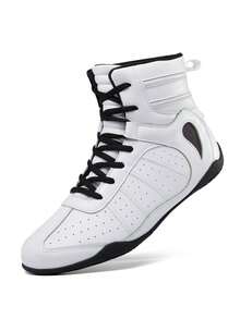 TACHUAN 1 Pair Unisex Professional Boxing Shoes Mid-Top Combat Wrestling Training Boots Muay Thai Fighting Shoes Fitness Sanda Shoes - White - View 2