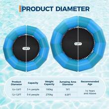10x10 FT Heavy Duty Inflatable Water Trampoline with Double Elastic Ropes, Electric Pump and Rope Ladder, Floating Bouncer for Adults and Kids, Perfect for Pool, Lake and Calm Sea - Azul - Ver 5