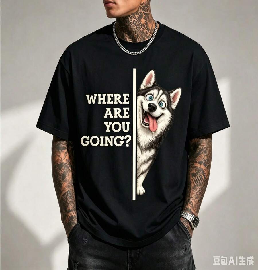 Where Are You Going? Funny Quotes For Husky Dog Lovers T-Shirt - 黑色 - 查看 1