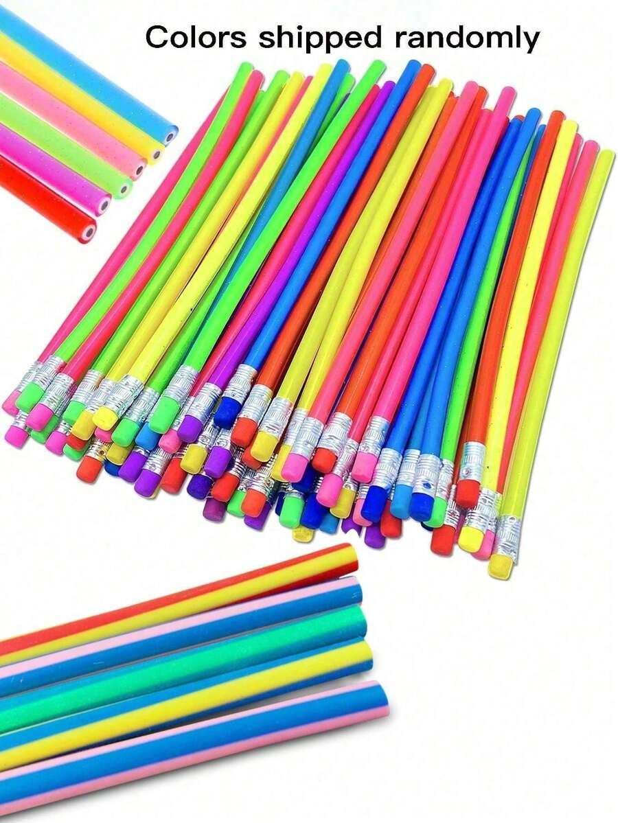 20 Flexible Bendable Pencils, Colorful Design With Erasers, Suitable For Gifts And Party Decorations (For Adults Only) - Unbreakable Soft Pencil - View 1