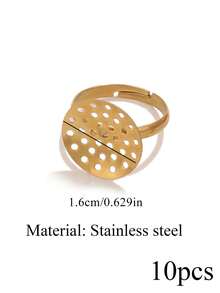 10 Pcs 18K Gold-Plated Stainless Steel Circular Hollow Mesh Adjustable Ring Blanks Inlaid With Gemstones DIY Jewelry Making Supplies For Women - Ring - View 16