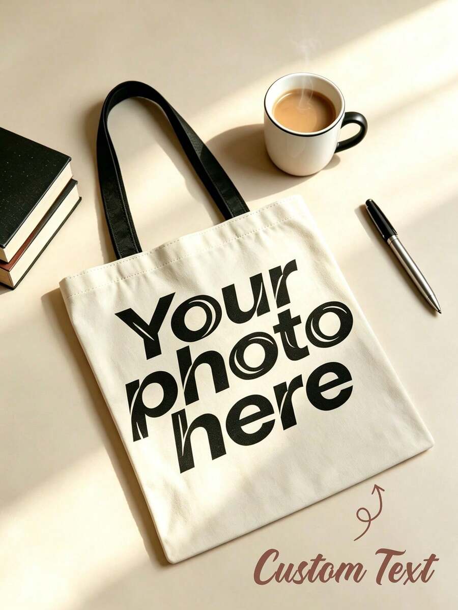 Customizable Blank Canvas Tote Bag, Reusable Shopping Bag, Personalized Logo Printing, Lightweight Commuter Tote Bag, Suitable For Daily Use - Multicolor - View 1