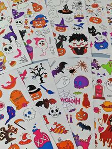 12pcs Halloween Glow-In-The-Dark Temporary Tattoo Stickers, Cute Cartoon & Scary Designs, Waterproof Face And Body Decals For Halloween Family Party, Cosplay, Face And Body Decoration - Multicolor - View 6