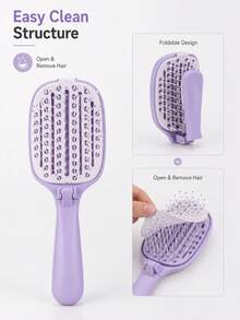 女性用解結梳髮刷，易清潔可折疊便攜旅行刷，曲面通風設計，彈性梳齒圓頭，乾濕兩用 - 彩色 - View 5