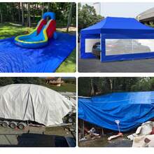 Lona impermeable gruesa azul & roja, resistente a desgarros y a los rayos UV, de PE con ojales de metal reforzados, cubierta para todo clima para camión/camping/piscina/barco/sitio de construcción - A - Ver 2