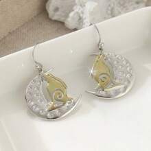 Dreamy Fairy Tale Moon Rabbit Fully Pave Cubic Zirconia Women's Earrings, Sweet Atmosphere Accessory, Suitable For Amusement Park Photo-Taking, Birthday Party, Casual Date, Gentle Daily Outfit, Exquisite Romantic Jewelry Gift For Girls - Silver - View 6