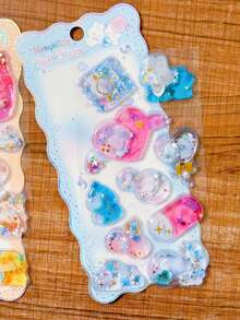 Authentic 3D Colorful Water-Filled Liquid Glitter Crystal Stickers, Cute Rabbit Penguin Animal DIY Handmade Decoration Decals - Multicolor - View 8
