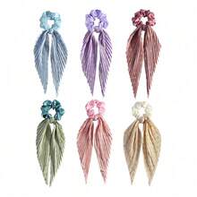 1/2pcs New Fashionable Handmade Folded Large Intestine Hair Ring, Retro Strap Women's Tail Hair Ring Hair Rope - Multicolor - View 3