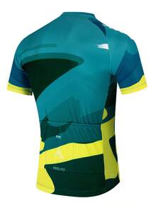Outdoor Sports Spring/Summer New Print Short Sleeve Cycling Jersey, Breathable Quick-Dry Road & Mountain Bike Men's Slim Fit Cycling Apparel Sports Top With 3 Back Pockets - Universal Version, Suitable For Cycling, Off-Road, Motorcycle Touring, Training Wear - Yellow - View 2