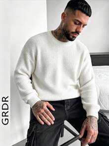 Suéter de cuello redondo de manga larga con tejido jacquard casual para hombre GRDR - Blanco - Ver 1