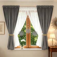 FLYINGCURTAINS Luxury Dual Layer Velvet & Voile Curtain Panels, Light Blocking Heat Insulation Privacy Window Curtains, Decorative Hanging Floral Ornament Design Curtain Set For Home Windows - Wine Red 10B - View 2