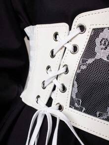 1pc Women's White Wide Elastic Waistband Corset Belt Lace Mesh Sexy Waist Cincher Accessory Suitable For Halloween Party Or Daily Wear - White - View 9