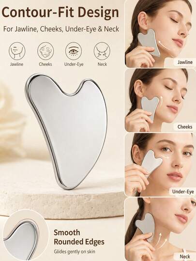 Stainless Steel Heart-Shaped Gua Sha Board Facial Massage Tool, Portable Muscle Relaxation Massage Board, Suitable For Face And Body, Gua Sha Massage Tool For De-Puffing And Skin Firming