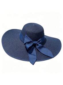 1 Stück Damen einfarbiger lässiger eleganter bohemischer Strohhut, runder Sonnenhut, geeignet für Urlaub, Strand, alle Jahreszeiten Mode, vielseitig für den Alltag (Wenn der Hut Falten hat, bitte mit einem Bügeleisen glätten, dann wird er wiederhergestellt) - Milchig weiß - Übersicht 5
