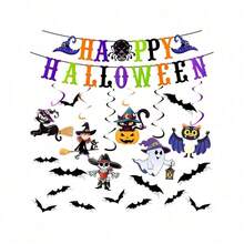 20件/組萬聖節南瓜螺旋吊飾緞帶，Happy Halloween橫幅裝飾，幽靈螺旋緞帶裝飾，適用於萬聖節派對與恐怖生日派對，蝙蝠牆貼貼紙組節日派對緞帶裝飾 - 多個款式 - 查看 1