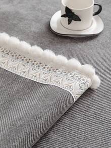 1pc Nordic Style Solid Color Minimalist Versatile Sofa Cushion, Lace Trim & Pom Pom Decor, All-Season Non-Slip Sofa Cover, Machine Washable, Pet-Friendly, Suitable For Single, Double, Triple, Quadruple And Sectional Sofas, Jacquard Craft, Home Decor - Dark Grey - View 8