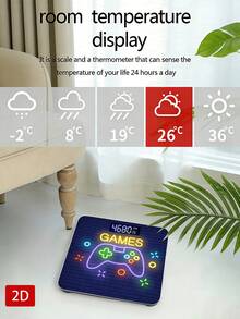 1pc LED Display Electronic Scale, Flat 2D Console With Games Lettering Digital Bathroom Scale, Decorative Weighing Platform - Suitable For Long-Term Use, Meets Household Weighing Needs, Christmas, New Year,Uses AAA Batteries (Batteries Not Included) - A - View 4