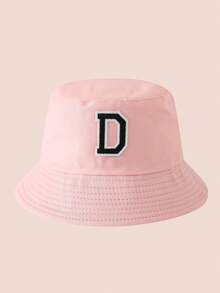1 pezzo Cappello a secchio per bambini con ricamo lettere A-Z rosa, cappello leggero per protezione solare, adatto per attività all'aperto di ragazzi e ragazze - Black Label - Cappello da pescatore rosa - Visualizzare 24