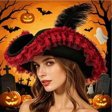 2pcs Halloween Women's Costume Shawls, Little Red Riding Hood Lace Patchwork Hooded Capes, Carnival Christmas Party, Festival Performance Props - Multicolor - View 3