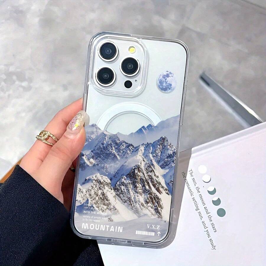 Mountain Oil Painting Pattern Mobile Phone Case Is Suitable For IPhone16 15 14 13 12ProMAX Soft Edge 11 Shock-Proof Protective Case, Suitable For Gifts For Male And Girlfriend - 無色 - 查看 1