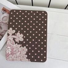 棕色底粉色波點白色蕾絲花卉印花平板保護殼，附筆槽，相容於 iPad 10代 10.9吋 2022 智慧保護殼/Air 13(M3 2025)/Air 11(M3 2025)/11(A16 2025)/相容於 Galaxy S9/S7/S10+/相容於 Galaxy Tab S6 Lite 10.4吋/相容於 MatePad - 彩色 - 查看 6