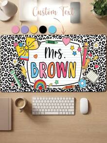 1pc Custom Leopard Print Teacher Name Large Desk Mouse Pad, Personalized School Supply Doodle Non Slip Extended Mat, Back To School,Office Desk Decor,Computer Desk Accessories,Teacher Gift,Retro Checkered Large Desk Pad,Teacher Appreciation Gift - Multicolor - View 8