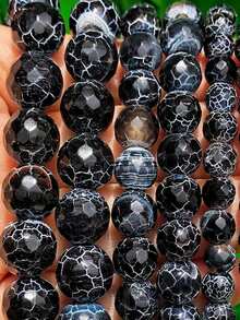 1 Strand 6/8/10mm Cracked Dream Black Fire Agates Round Beads Natural Stone Beads For Diy Bracelet Earrings Jewelry Making ﻿ - Multicolor - View 2