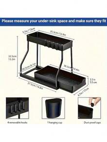 1/2pcs 2-Tier Black/White Under Sink Storage Organizer Rack, Sliding Drawer Multi-Function Storage Shelf, Bathroom Kitchen Under Sink Storage Rack - Multicolor - View 2