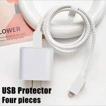 5件裝高級純色TPU防摔充電線保護套，線材收納繩，適用於Apple 18W/20W充電器 - 磨砂半透明 - 查看 6