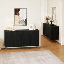 Mid Century Sideboard, Black With 3D Rills And Adjustable Shelves - Black - View 8