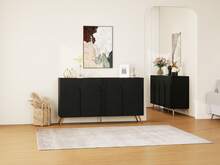Mid Century Sideboard, Black With 3D Rills And Adjustable Shelves - Black - View 9