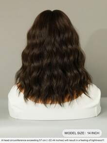 7JHH WIGS Short Wavy Dark Brown Wig Mixed Beige Highlight Wigs For Women 14 Inch Shoulder Length Bob Curly Middle Part Wigs, Natural Synthetic Heat-Resistant Fiber Hair For Daily Cosplay Party Use - Multicolor - View 3
