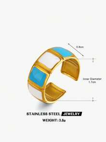 1pc Stainless Steel 18K Gold Plated Colorful Oil Drop Geometric Open Ring, Suitable For Women's Daily Wear And Shopping - Multicolor - View 7