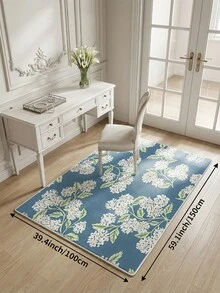 Alfombra de estilo floral azul oscuro y blanco para sala de estar, tamaño grande y suave. Adecuada para cocina, comedor, dormitorio, interior/exterior, oficina, pasillo, felpudo antideslizante, corredor, estudio, alfombra decorativa de cachemira sintética para vacaciones. - Azul Marino - Ver 14