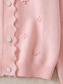 Fall Winter Women 3D Flower Knit Cardigan Xmas New Year Button Casual Long Sleeve Outerwear - Pink - View 10