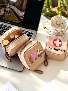 Portable Mini Makeup Bag, Accessory Storage Bag, Medicine Bag, Makeup Bag With "Pill" Pattern, Medicine Storage Bag, Compact Pill Organizer And First Aid Kit Suitable For Daily Use, Outdoor Activities, Dorm Portable Medicine Storage | Multi-Functional Fabric Emergency Kit, Suitable For Health-Conscious Use Anytime Anywhere, Suitable For Travel, Outdoor Activities, Birthday Gifts, Holiday Souvenirs, Back To School Gifts, Graduation Gifts - Multicolor - View 8
