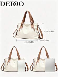 Dedoo Bolso Tote de Textura de Lichi con Bloques de Color, Gran Capacidad, Material de PU Suave, Bolso de Mano con Asa Cruzada, Adecuado para el Desplazamiento Diario y el Trabajo - Beis - Ver 4