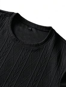 Camvyn Men's Summer Casual Fashion Versatile Jacquard Slim Fit Short Sleeve T-Shirt - Black - View 3