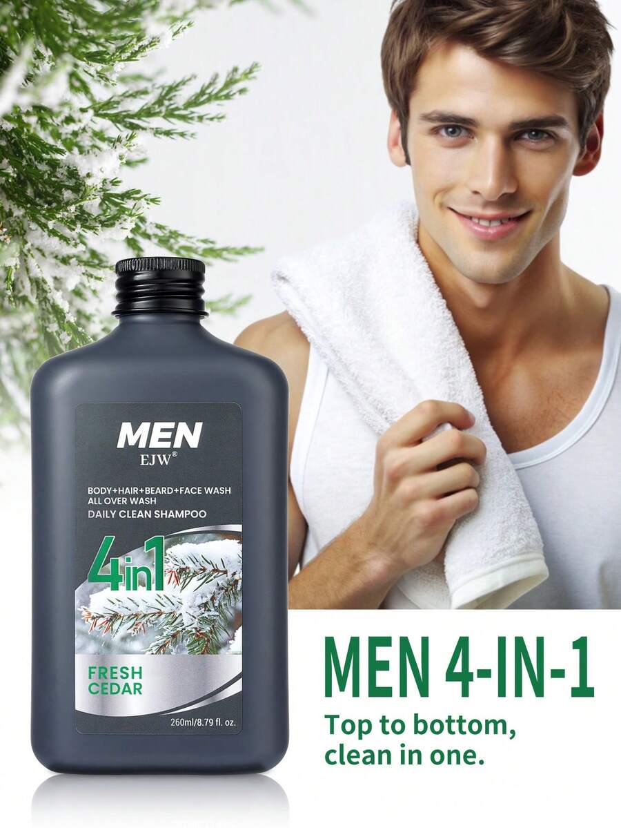 Men's 4-In-1 Face Wash, Body, Hair And Beard, Fresh, Deep Cleansing + Gentle Skin Care, Using Clean Rinse Technology, Moisturizing, Oil Control, Long Lasting Fragrance, For Men Only, Specially Formulated For Men's Skin, Cedarwood Scent, Gift For Him - Deep Cleansing - View 1