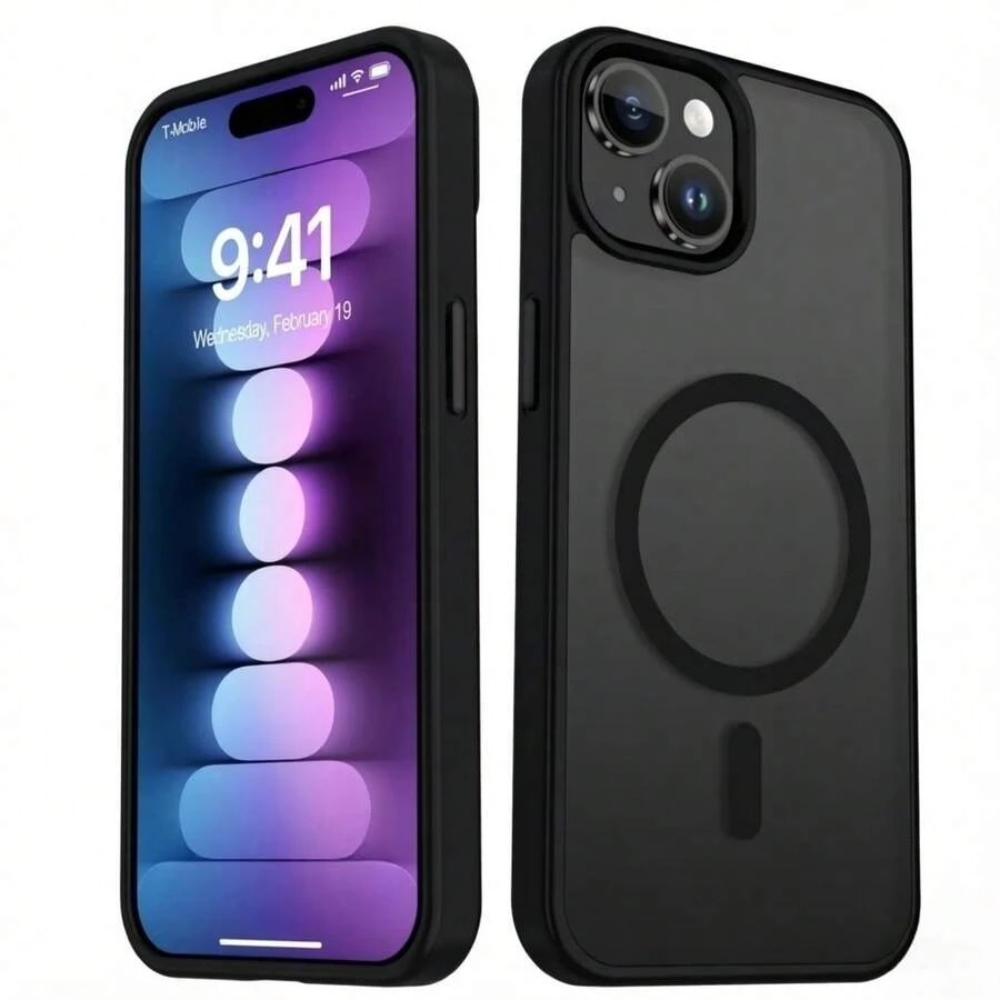 磁吸磨砂保護殼,適用於 iPhone 13 15 14 16 17 11 12 Pro Max Plus 17e 16e,防震防摔手機殼 - 黑色 - 查看 1