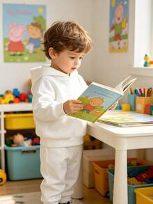 Bộ 2 món/Bộ áo hoodie và quần nỉ trơn màu cho bé trai, Thu/Đông - trắng - Xem 1
