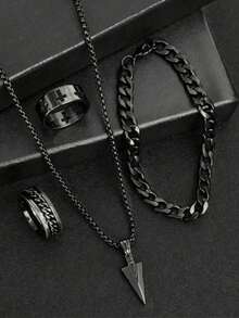 4 Pieces/Set, Stylish Men's Arrow-Shaped Design Alloy Pendant Necklace, Punk-Style Accessory Gift, Fashionable Design. - Multicolor - View 7