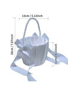 1/2/3pcs Wedding Flower Girl Basket, Cute Pearl Handle Bow Satin Flower Basket For Wedding Ceremony - Ivory - Regular Model - View 6