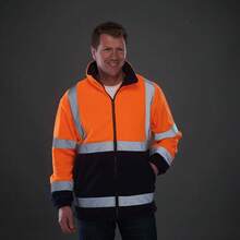 Yoko Mens Hi Vis Heavyweight Fleece Jacket - Orange/ Navy - View 2