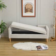 Velvet Storage Bench With Arms - Ideal For Living Room, Entryway And Bedroom - Ivory - 灰色 - 查看 8